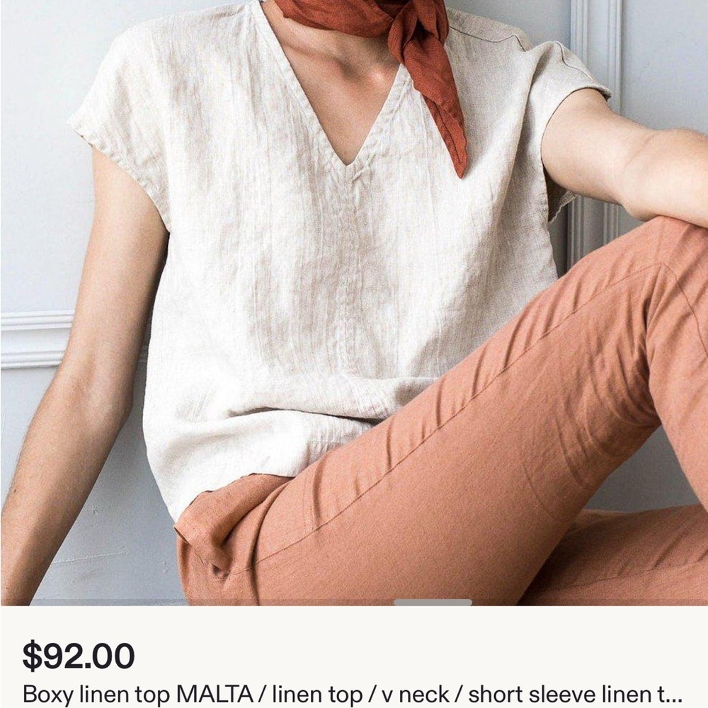 notPERFECTLINEN Beige V-Neck Malta Top